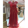 2017 Rouge élégante Suzhou manches courtes Voir à travers le Tulle Cou Beaded Sequins Décoration Mermaid Robe de soirée